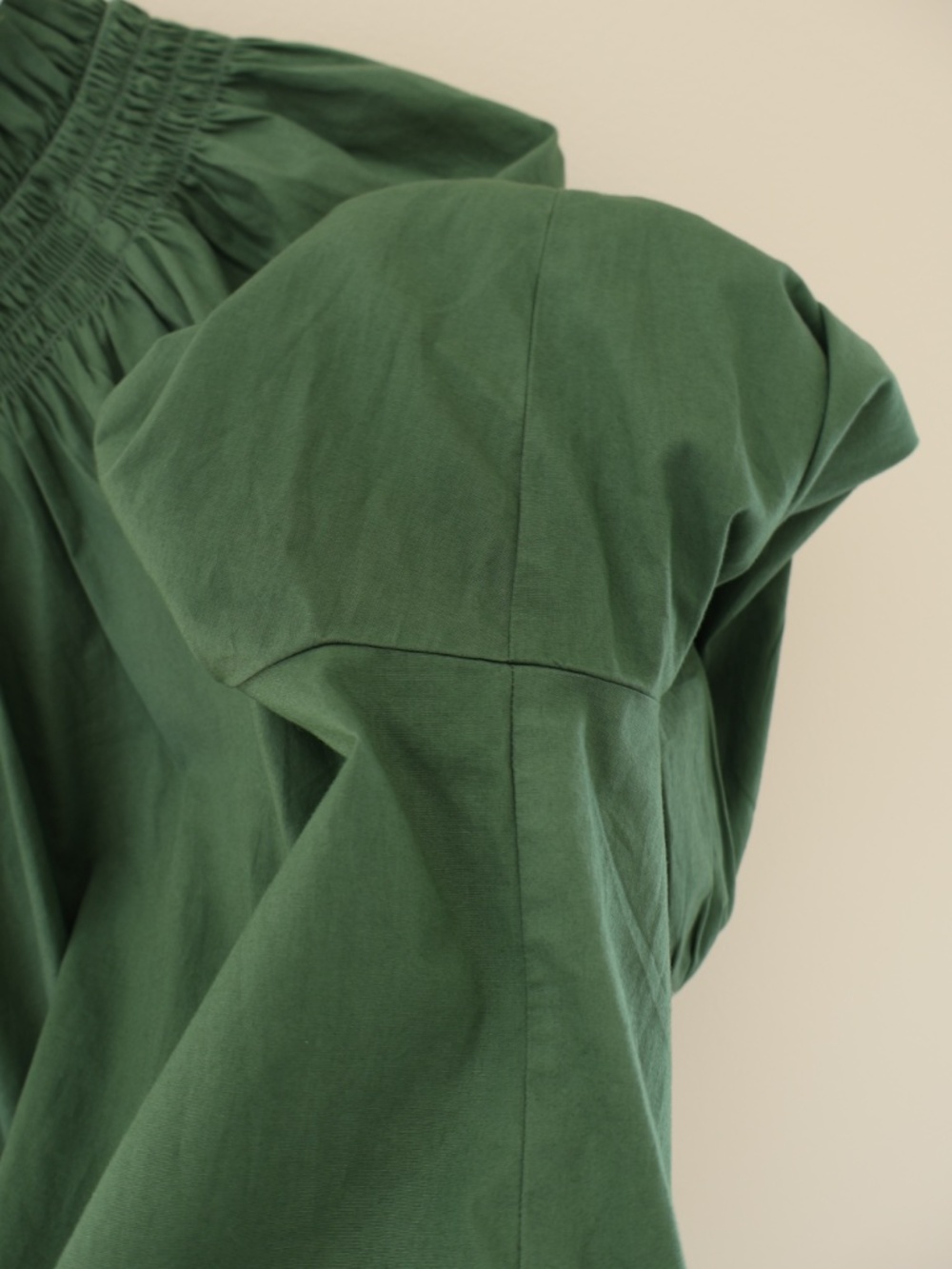 J.Crew Green Cotton Peasant Smocked Neck Long Sleeve Blouse Top Gathered Boho XL - Picture 6 of 8